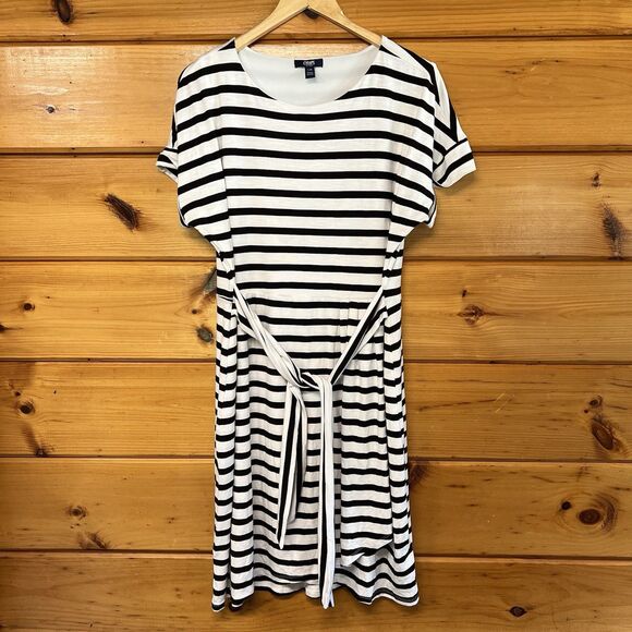 Chaps Women's Crewneck Knit Short Sleeve Round Neck Dress, Black & White, Size L - Picture 1 of 5